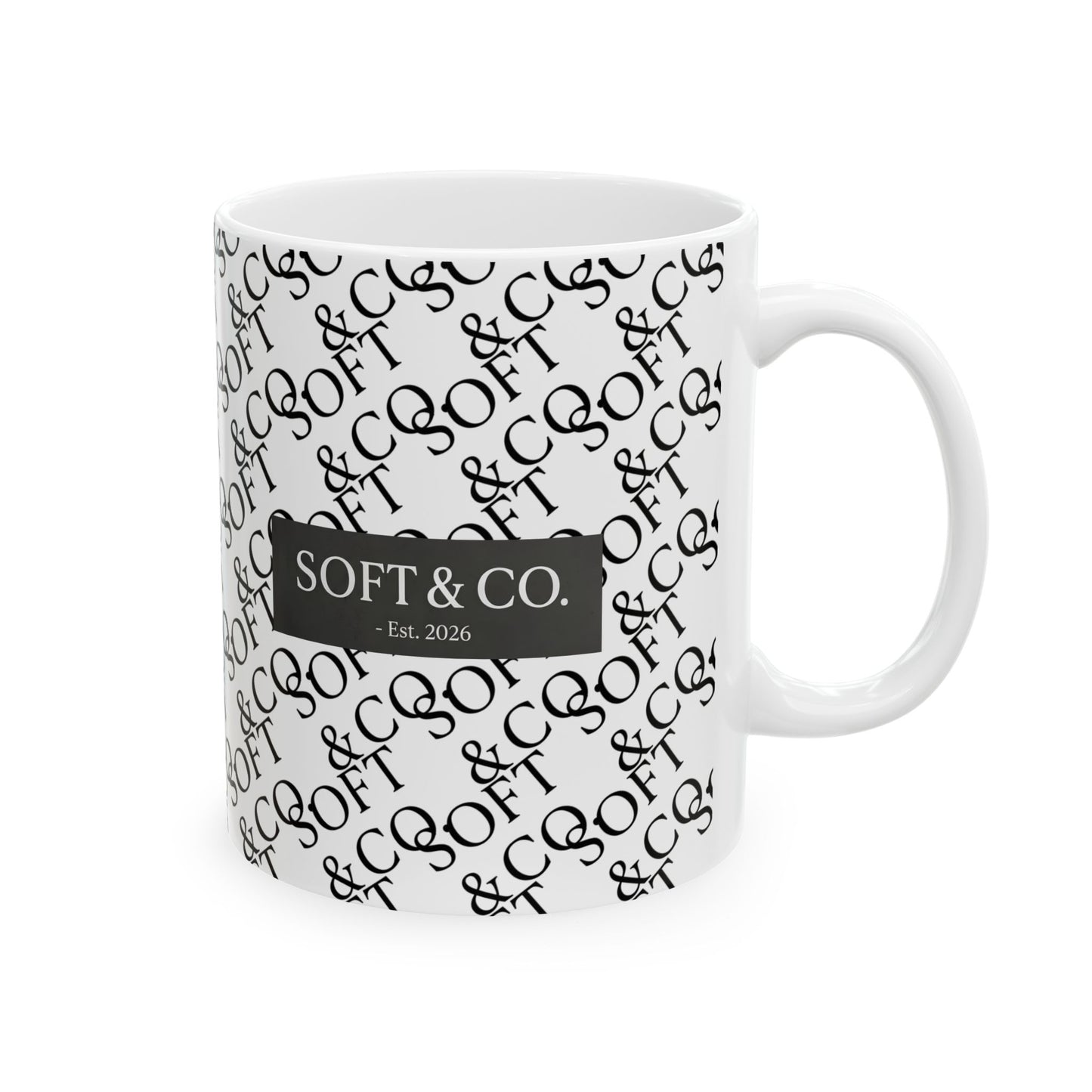 Soft & Co. Monogram Ceramic Mug — Patterned 11oz/15oz Coffee Cup (Est. 2026)