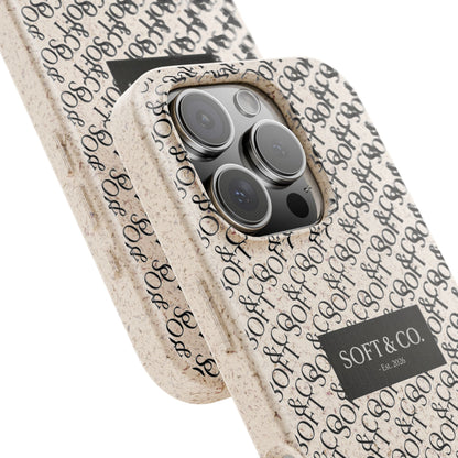 Biodegradable Phone Case — Eco-Friendly 'SOFT & CO.' Monogram Protective Cover