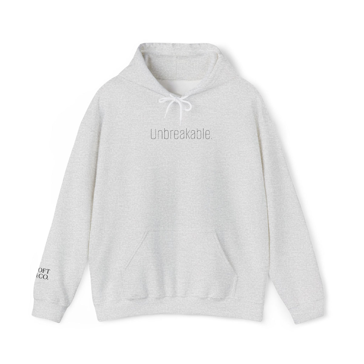 'Unbreakable.' Light Embroidered Minimalist Hoodie — Subtle Text Chest & Sleeve