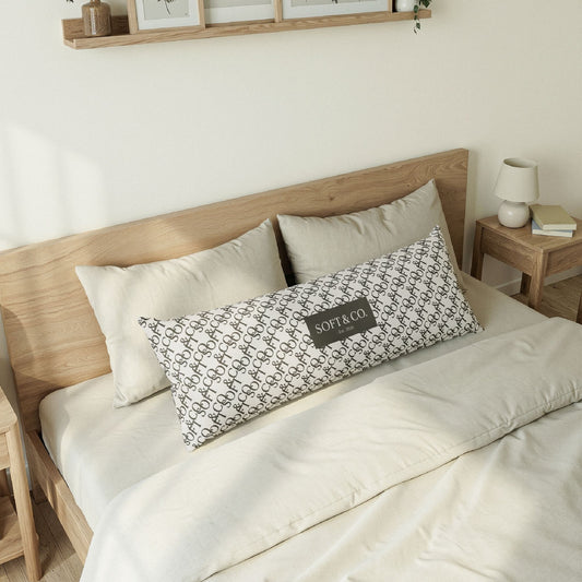 Monogram Luxe Body Pillow — Soft & Co. Repeating Logo Long Cushion