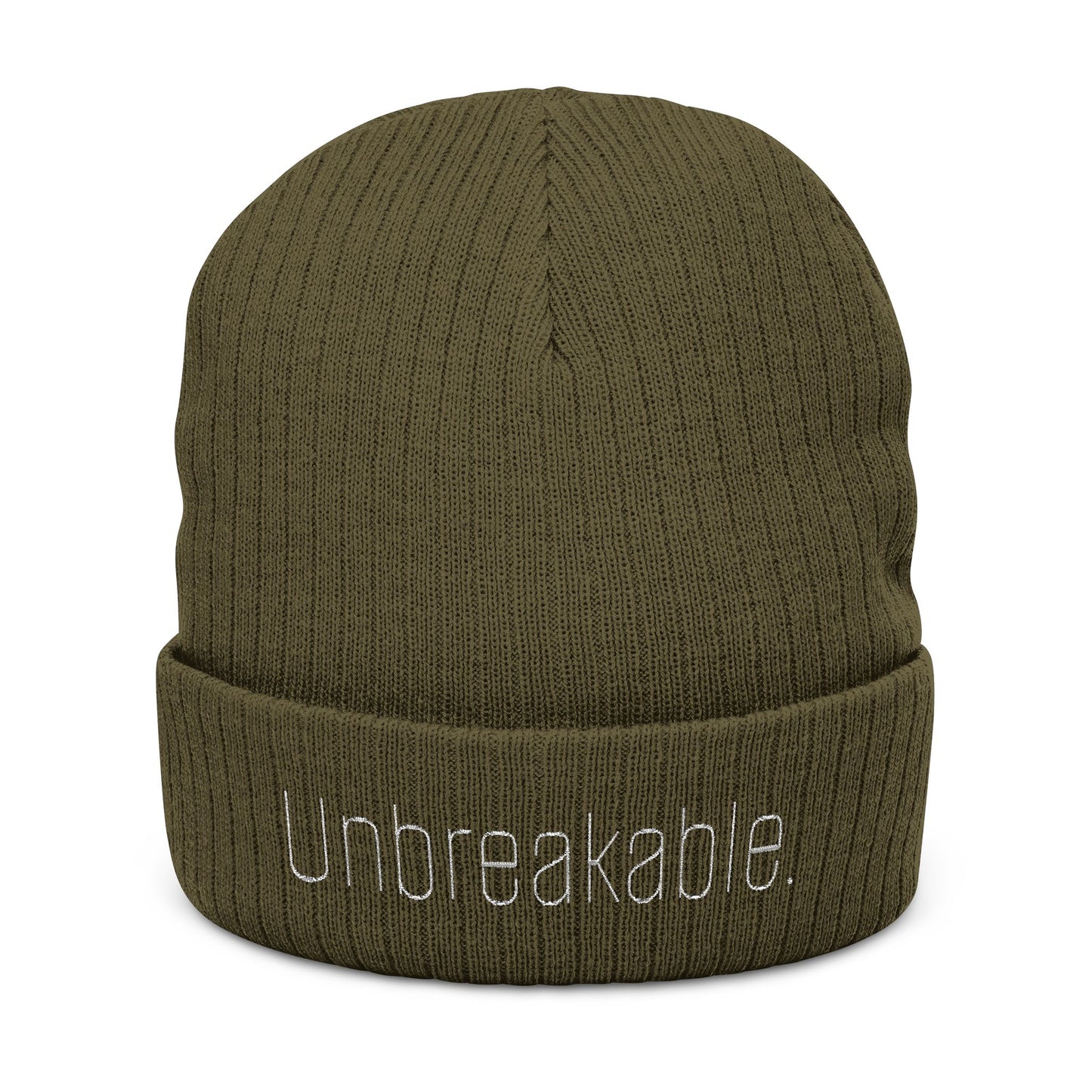 'Unbreakable' Embroidered Ribbed Knit Beanie