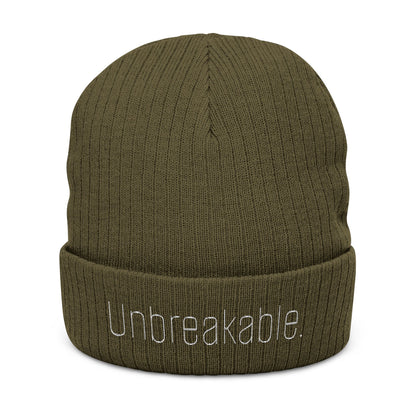 'Unbreakable' Embroidered Ribbed Knit Beanie