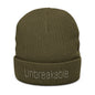 'Unbreakable' Embroidered Ribbed Knit Beanie