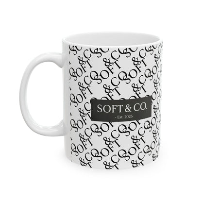 Soft & Co. Monogram Ceramic Mug — Patterned 11oz/15oz Coffee Cup (Est. 2026)