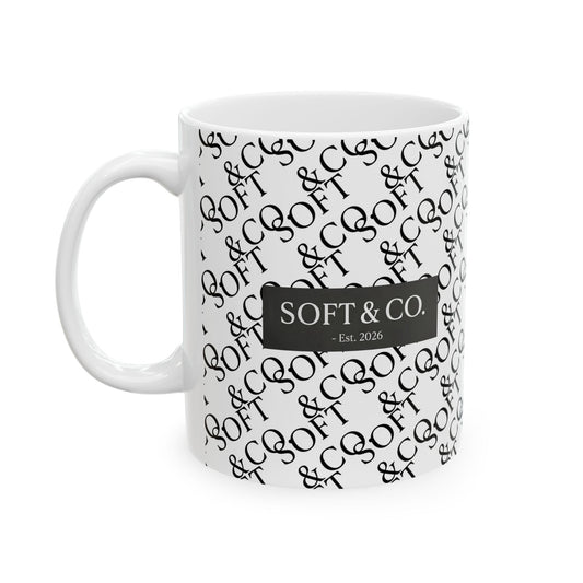 Soft & Co. Monogram Ceramic Mug — Patterned 11oz/15oz Coffee Cup (Est. 2026)