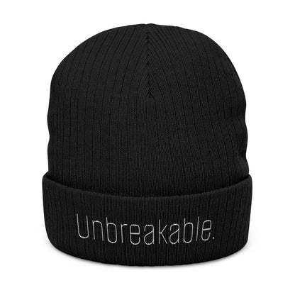 'Unbreakable' Embroidered Ribbed Knit Beanie