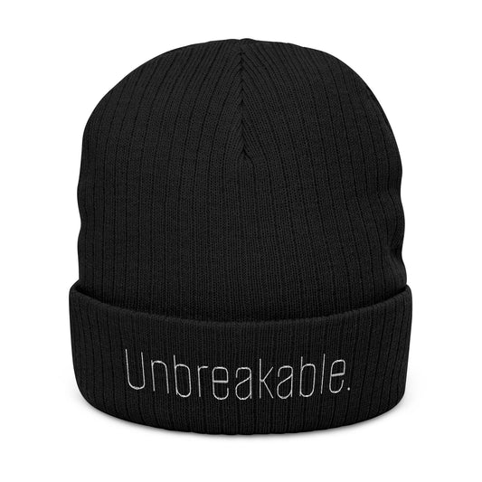 'Unbreakable' Embroidered Ribbed Knit Beanie