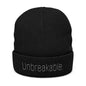 'Unbreakable' Embroidered Ribbed Knit Beanie