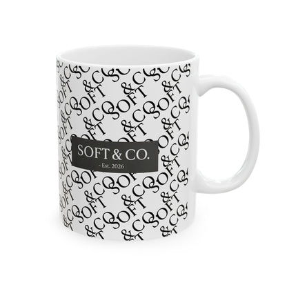 Soft & Co. Monogram Ceramic Mug — Patterned 11oz/15oz Coffee Cup (Est. 2026)