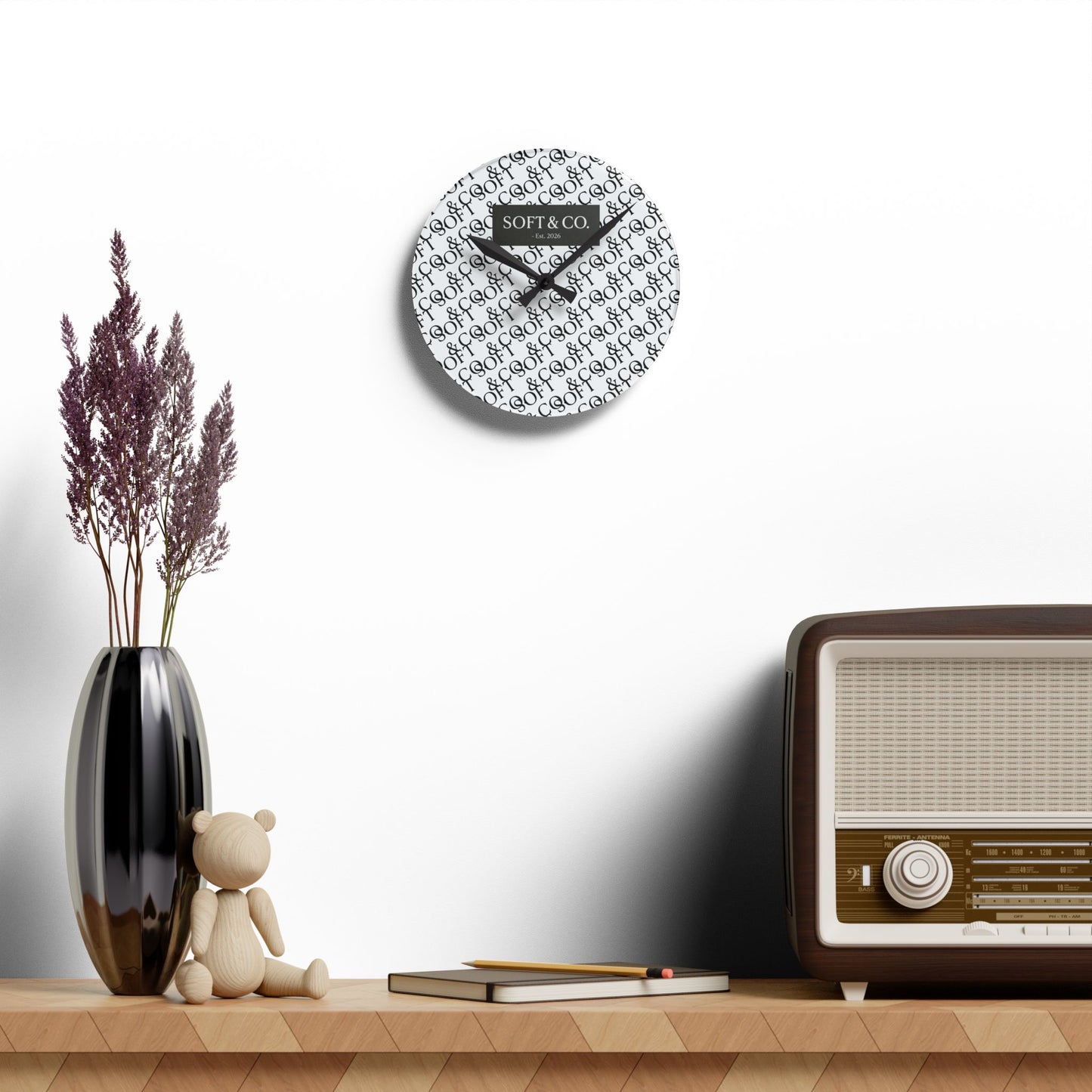 SOFT & CO. Pattern Acrylic Wall Clock — Modern Monogram Home Decor