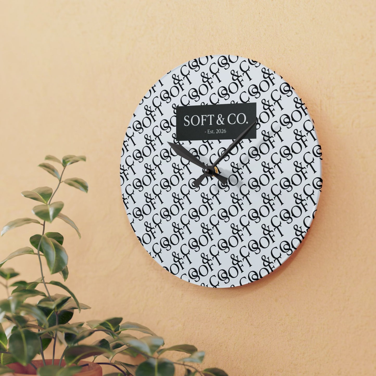 SOFT & CO. Pattern Acrylic Wall Clock — Modern Monogram Home Decor