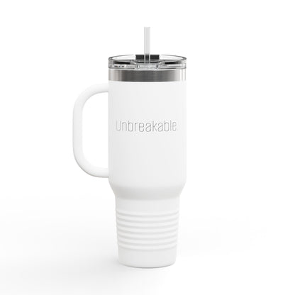 'Unbreakable.' 40oz Insulated Travel Mug — Soft & Co. Stainless Tumbler with Straw