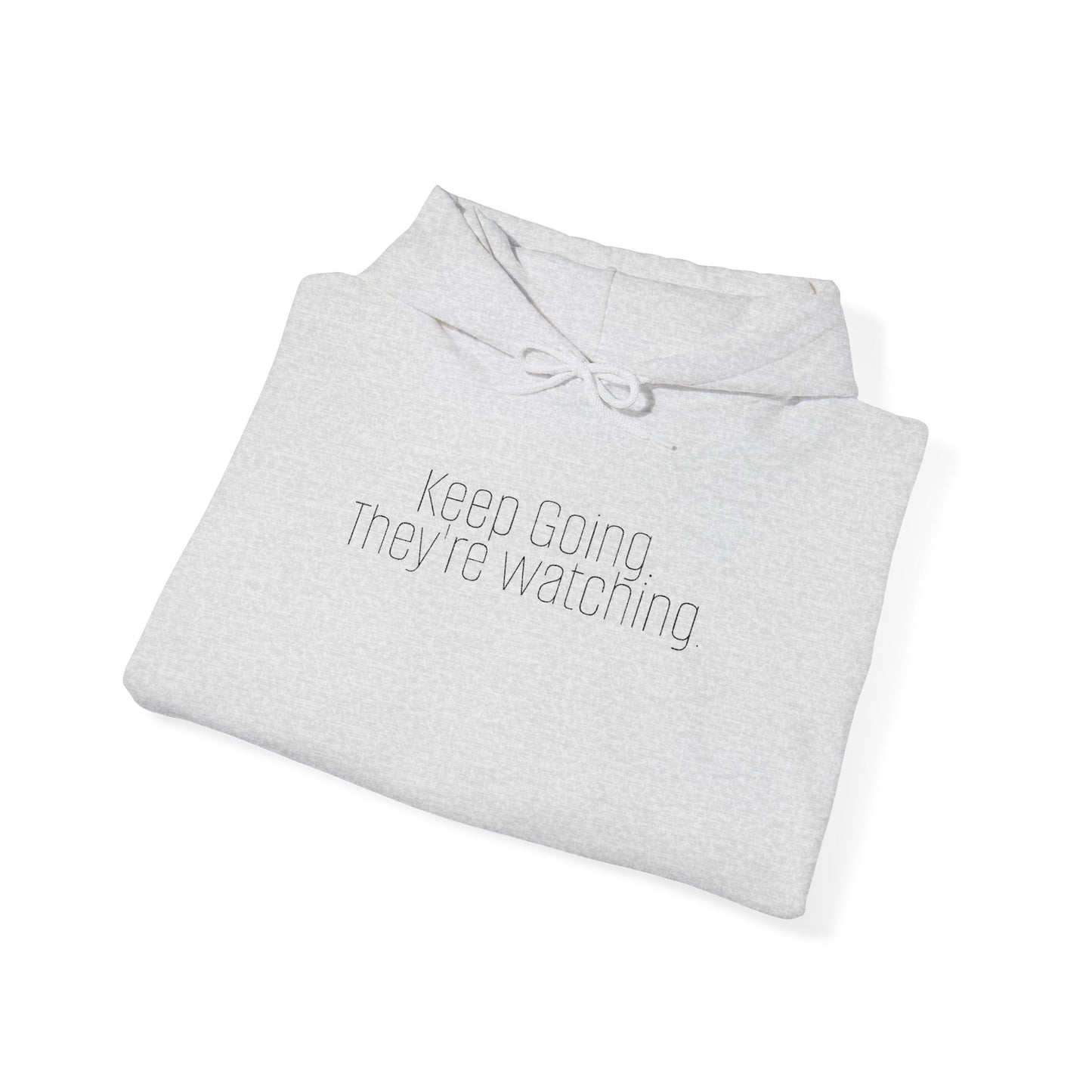 'Keep Going.' Light Embroidered Minimalist Hoodie — Subtle Text Chest & Sleeve