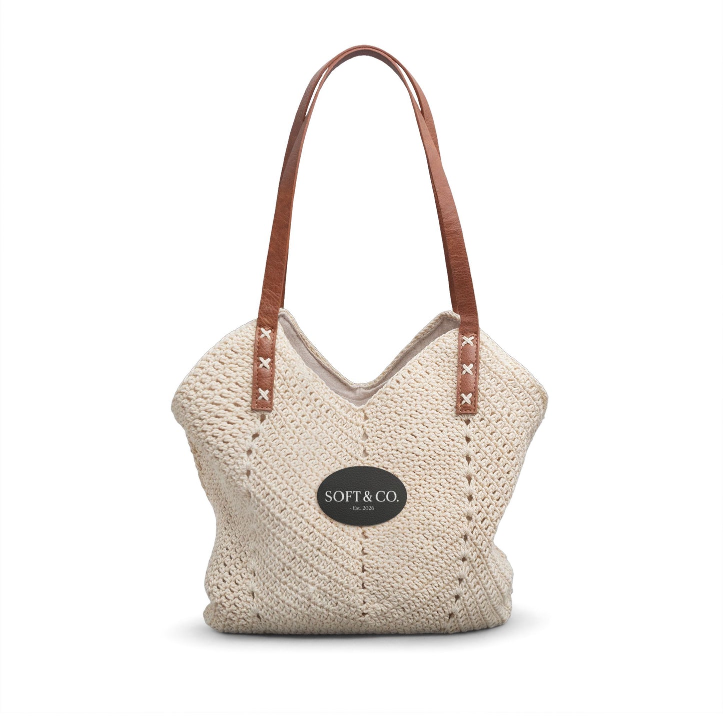 Soft & Co. - Woven Straw Shoulder Bag – Boho Beach Tote with Leather Straps