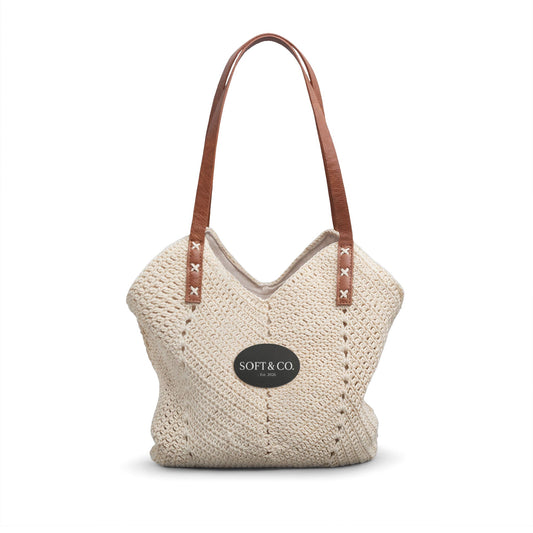 Soft & Co. - Woven Straw Shoulder Bag – Boho Beach Tote with Leather Straps