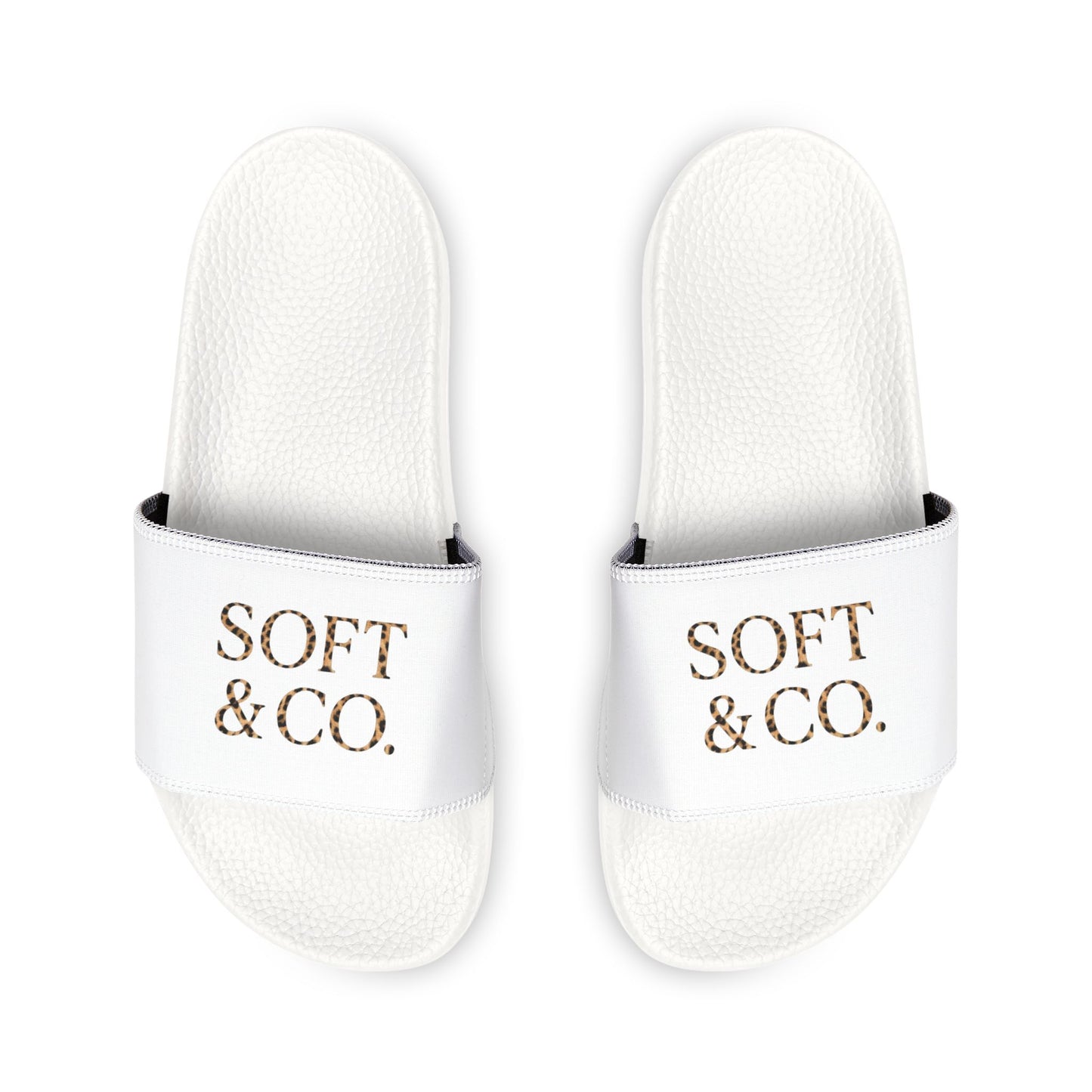 Cheetah Logo - Youth Slide Sandals — Soft & Co. White Removable-Strap Slides for Kids