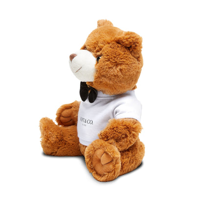 Soft & Co. Plush Teddy Bear with T-Shirt – Cute Bow Tie Gift Plush for Kids & Couples