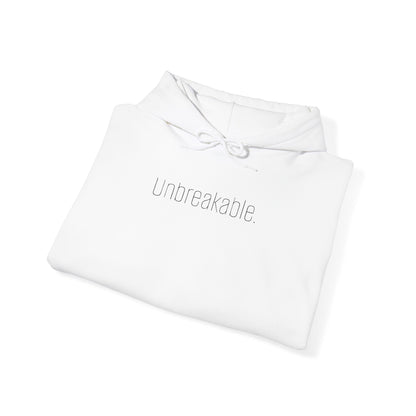 'Unbreakable.' Light Embroidered Minimalist Hoodie — Subtle Text Chest & Sleeve
