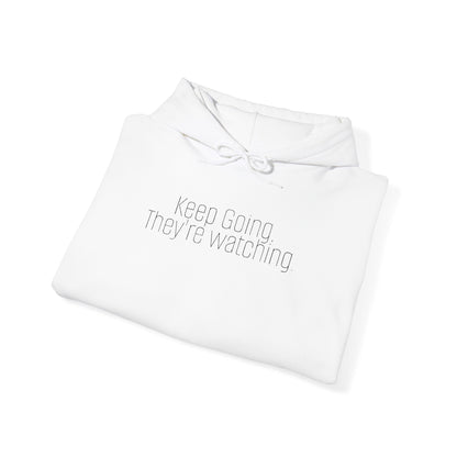 'Keep Going.' Light Embroidered Minimalist Hoodie — Subtle Text Chest & Sleeve