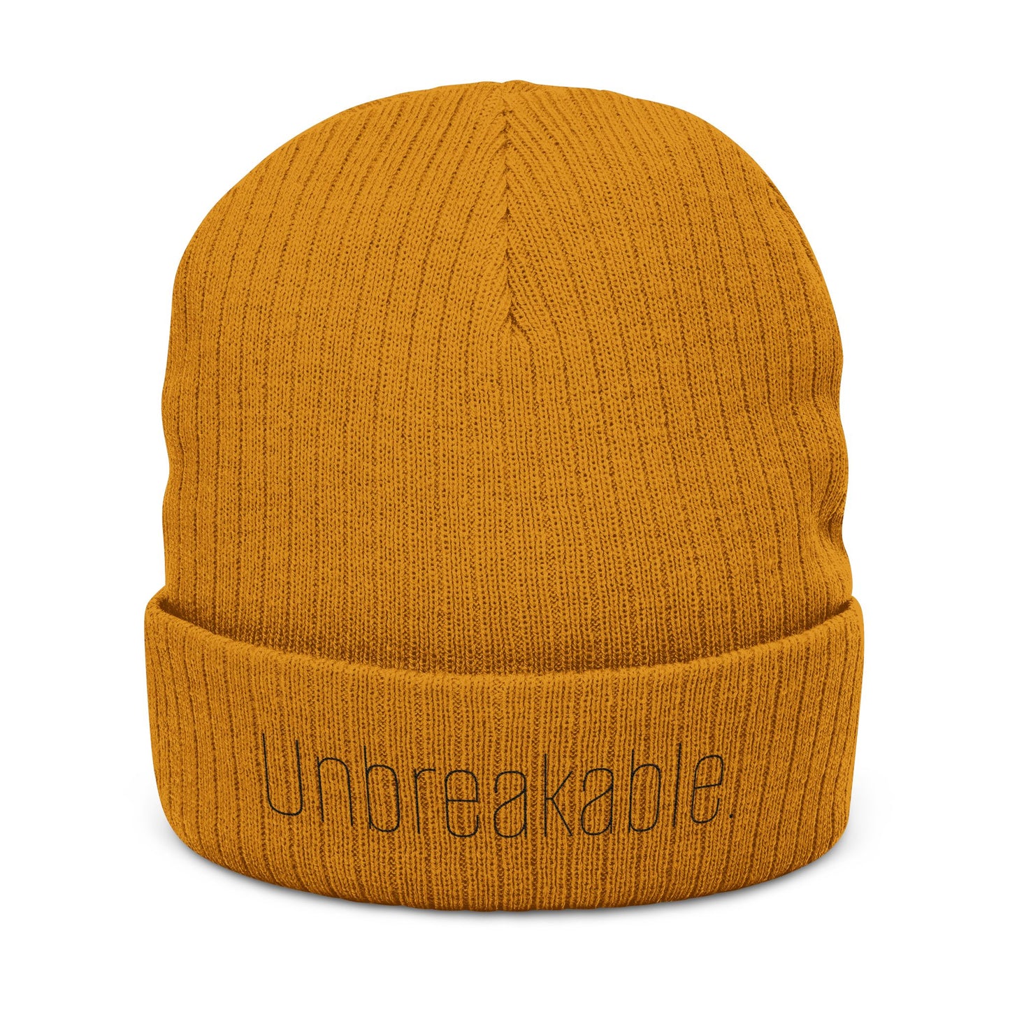 'Unbreakable' Embroidered Ribbed Knit Beanie