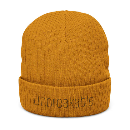 'Unbreakable' Embroidered Ribbed Knit Beanie