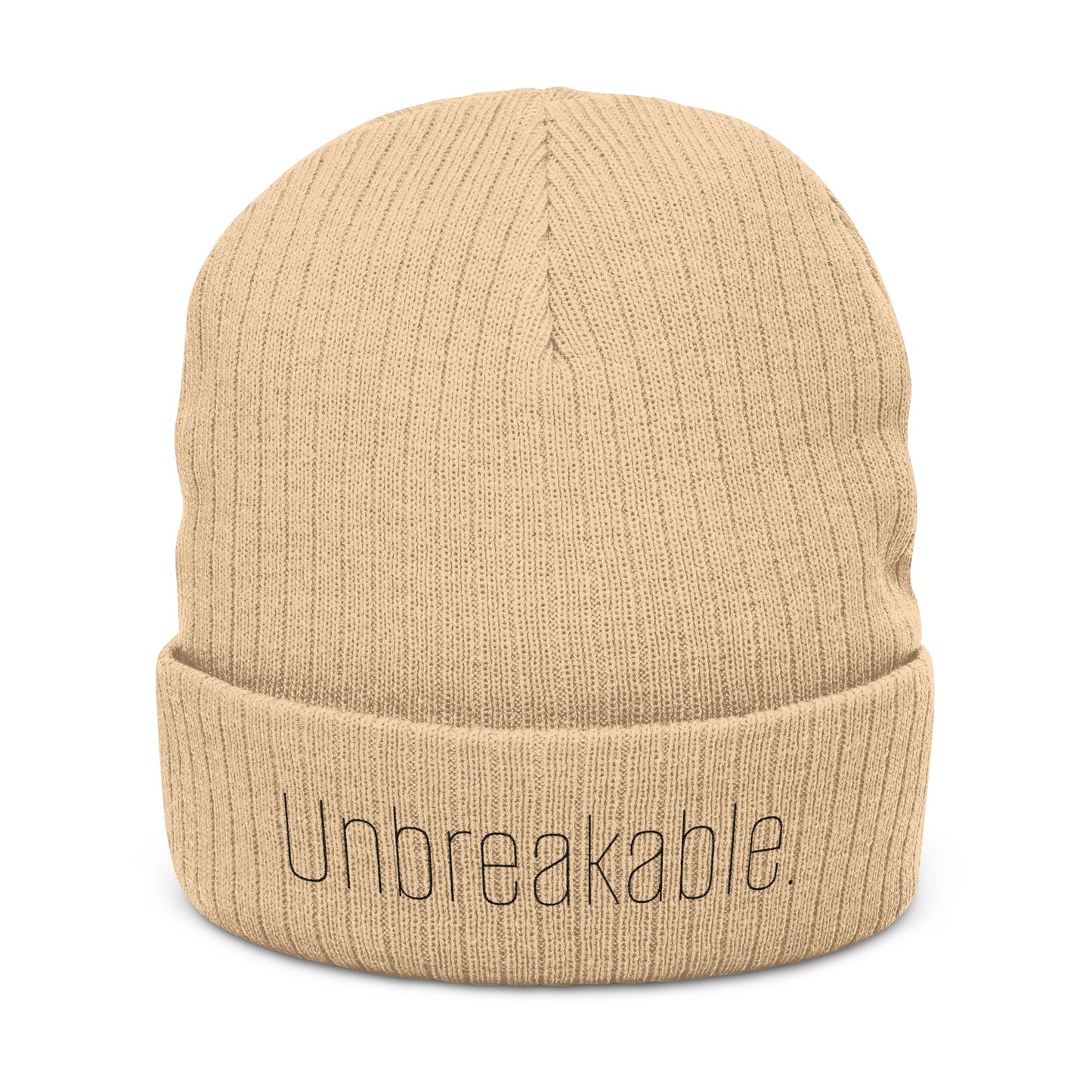 'Unbreakable' Embroidered Ribbed Knit Beanie
