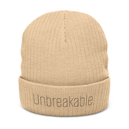 'Unbreakable' Embroidered Ribbed Knit Beanie