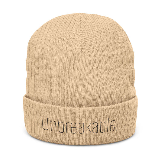 'Unbreakable' Embroidered Ribbed Knit Beanie