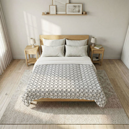 Grey Floral Cotton Comforter — Lightweight Patterned Bedspread