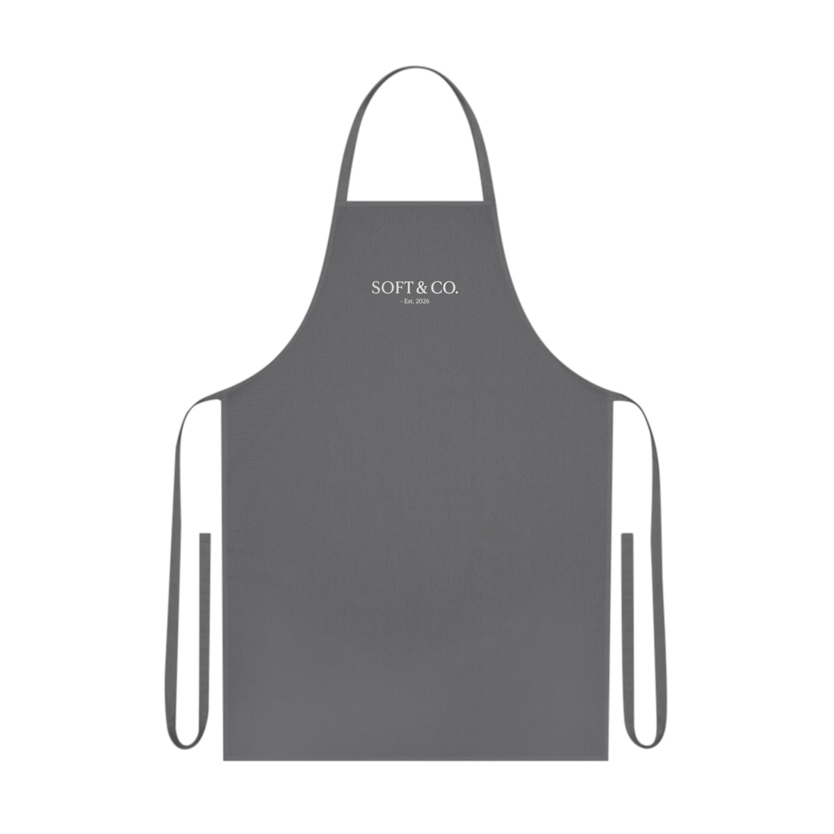 Gray Cotton Apron – "SOFT & CO." Logo Kitchen Apron for Home Chefs & Bakers