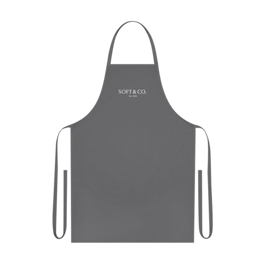 Gray Cotton Apron – "SOFT & CO." Logo Kitchen Apron for Home Chefs & Bakers