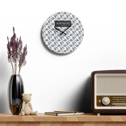 SOFT & CO. Pattern Acrylic Wall Clock — Modern Monogram Home Decor