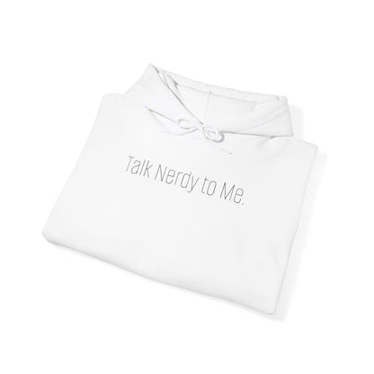 'Talk Nerdy to Me.' Light Embroidered Minimalist Hoodie — Subtle Text Chest & Sleeve