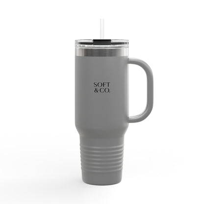 'Out of Office Mode' 40oz Insulated Travel Mug — Soft & Co. Stainless Tumbler with Straw