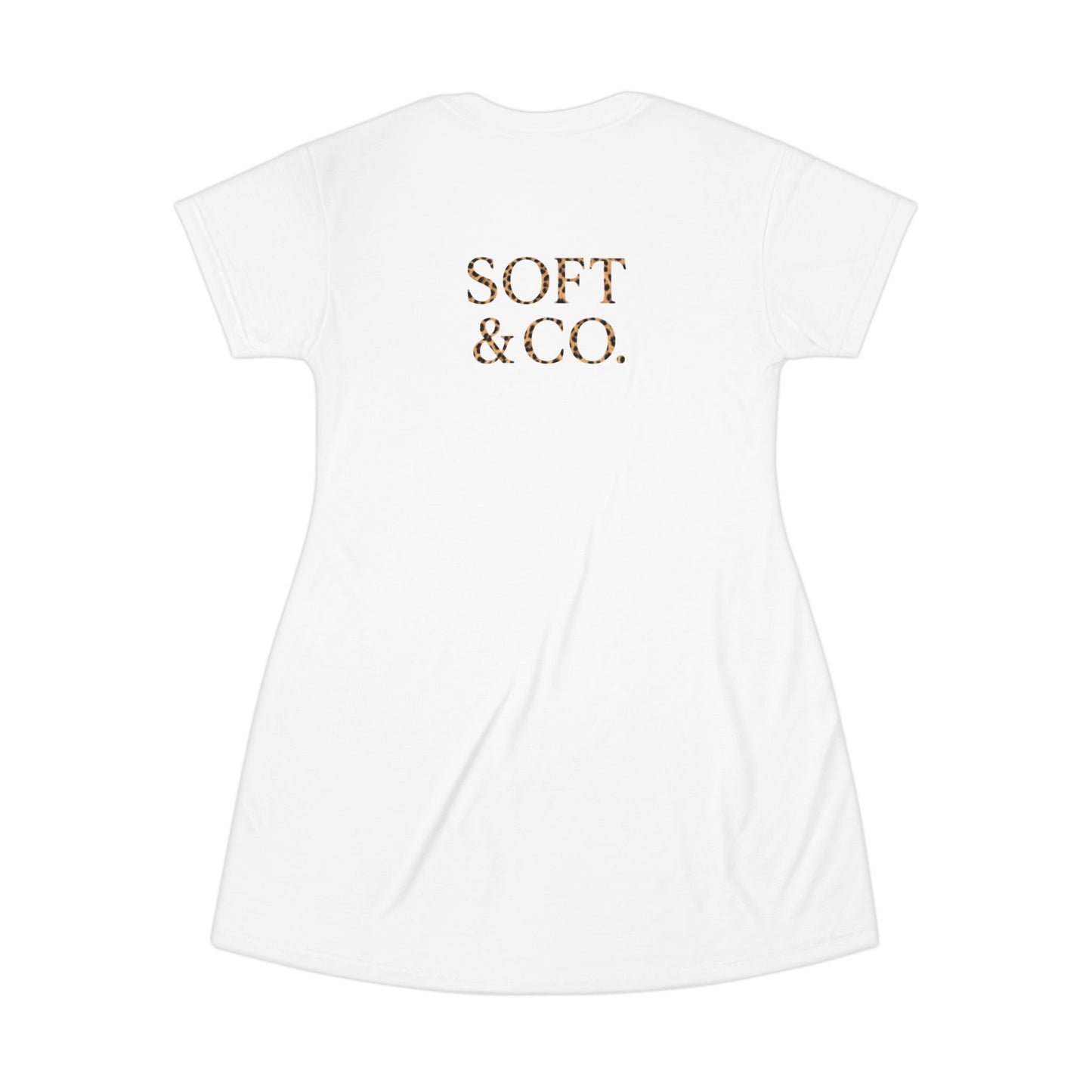 Cheetah Logo - Soft & Co. T-Shirt Dress — Casual Logo Tee Dress with Gold Script
