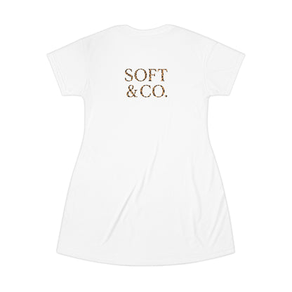Cheetah Logo - Soft & Co. T-Shirt Dress — Casual Logo Tee Dress with Gold Script