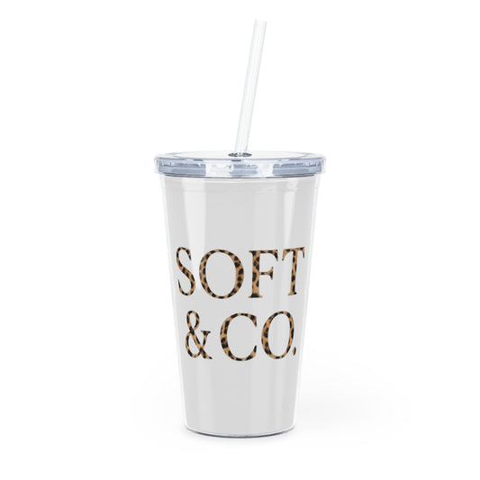 Cheetah Logo - 'SOFT & CO.' Plastic Tumbler with Straw
