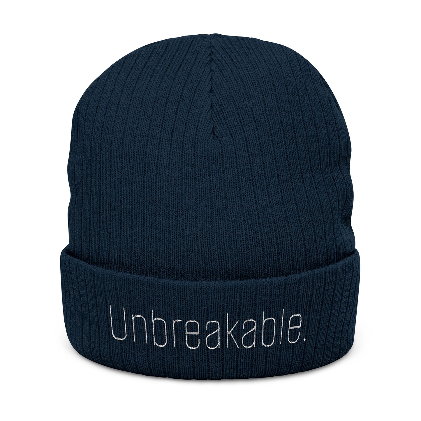 'Unbreakable' Embroidered Ribbed Knit Beanie