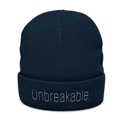 'Unbreakable' Embroidered Ribbed Knit Beanie