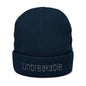 'Unbreakable' Embroidered Ribbed Knit Beanie