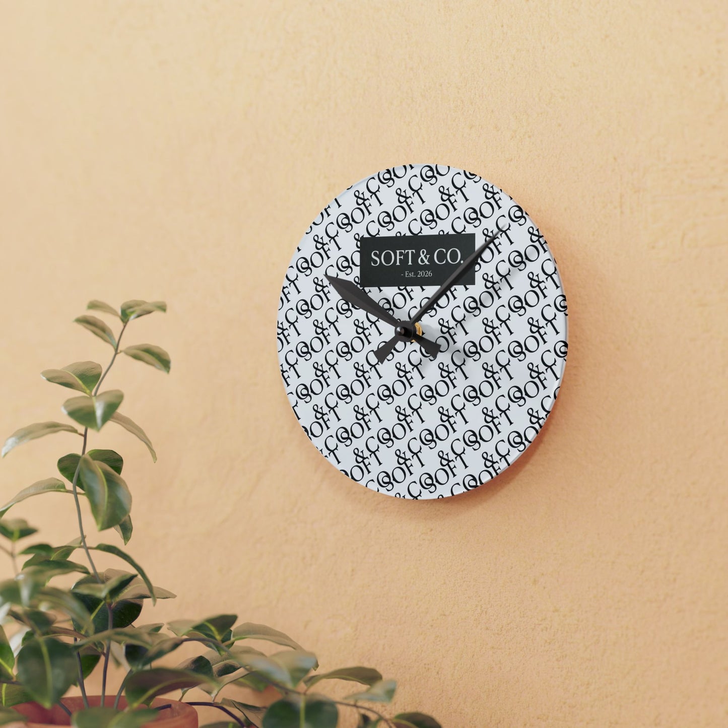 SOFT & CO. Pattern Acrylic Wall Clock — Modern Monogram Home Decor