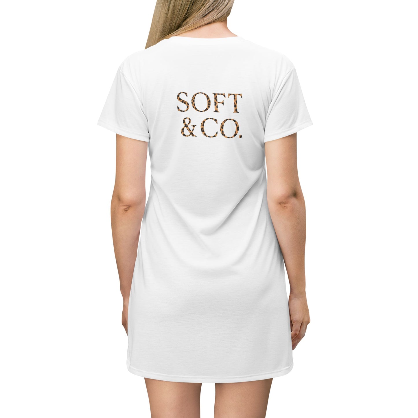 Cheetah Logo - Soft & Co. T-Shirt Dress — Casual Logo Tee Dress with Gold Script