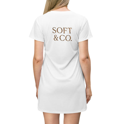 Cheetah Logo - Soft & Co. T-Shirt Dress — Casual Logo Tee Dress with Gold Script