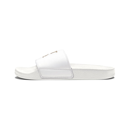Cheetah Logo - Youth Slide Sandals — Soft & Co. White Removable-Strap Slides for Kids