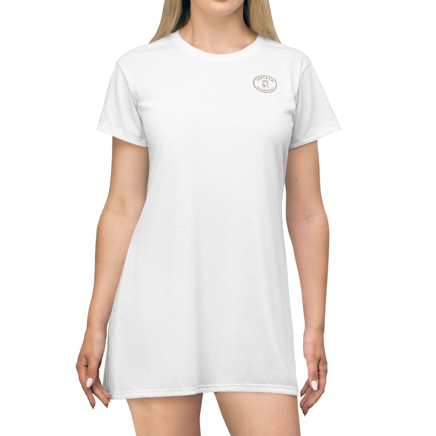 Cheetah Logo - Soft & Co. T-Shirt Dress — Casual Logo Tee Dress with Gold Script