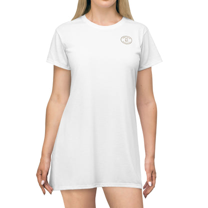Cheetah Logo - Soft & Co. T-Shirt Dress — Casual Logo Tee Dress with Gold Script