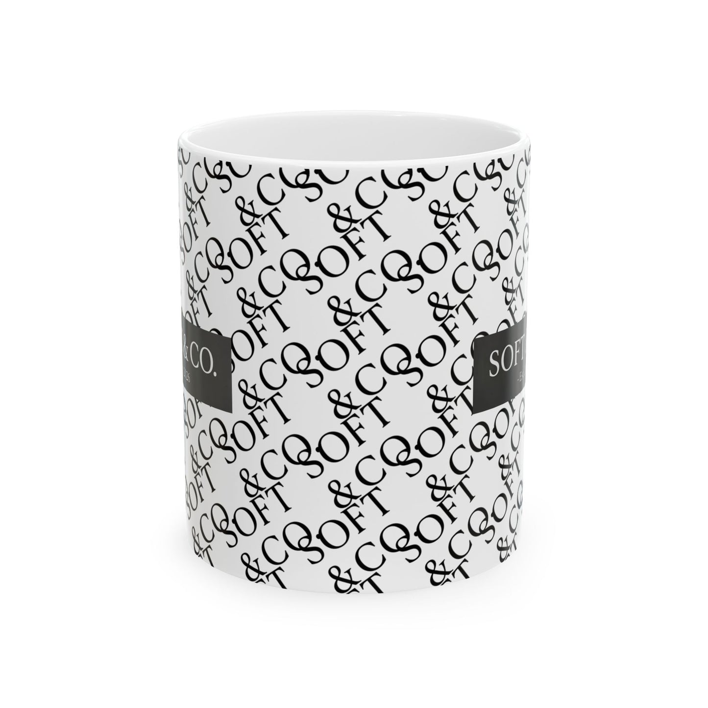 Soft & Co. Monogram Ceramic Mug — Patterned 11oz/15oz Coffee Cup (Est. 2026)
