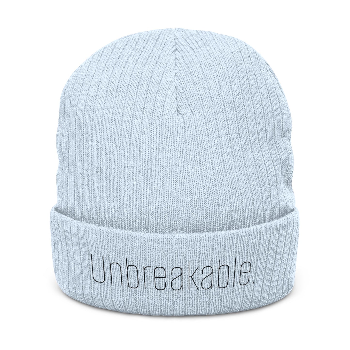'Unbreakable' Embroidered Ribbed Knit Beanie
