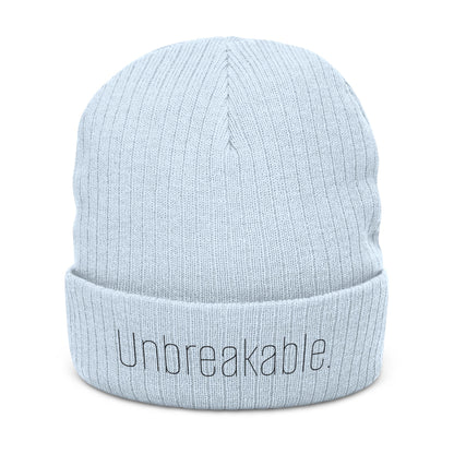 'Unbreakable' Embroidered Ribbed Knit Beanie