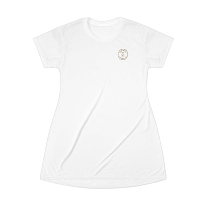 Cheetah Logo - Soft & Co. T-Shirt Dress — Casual Logo Tee Dress with Gold Script
